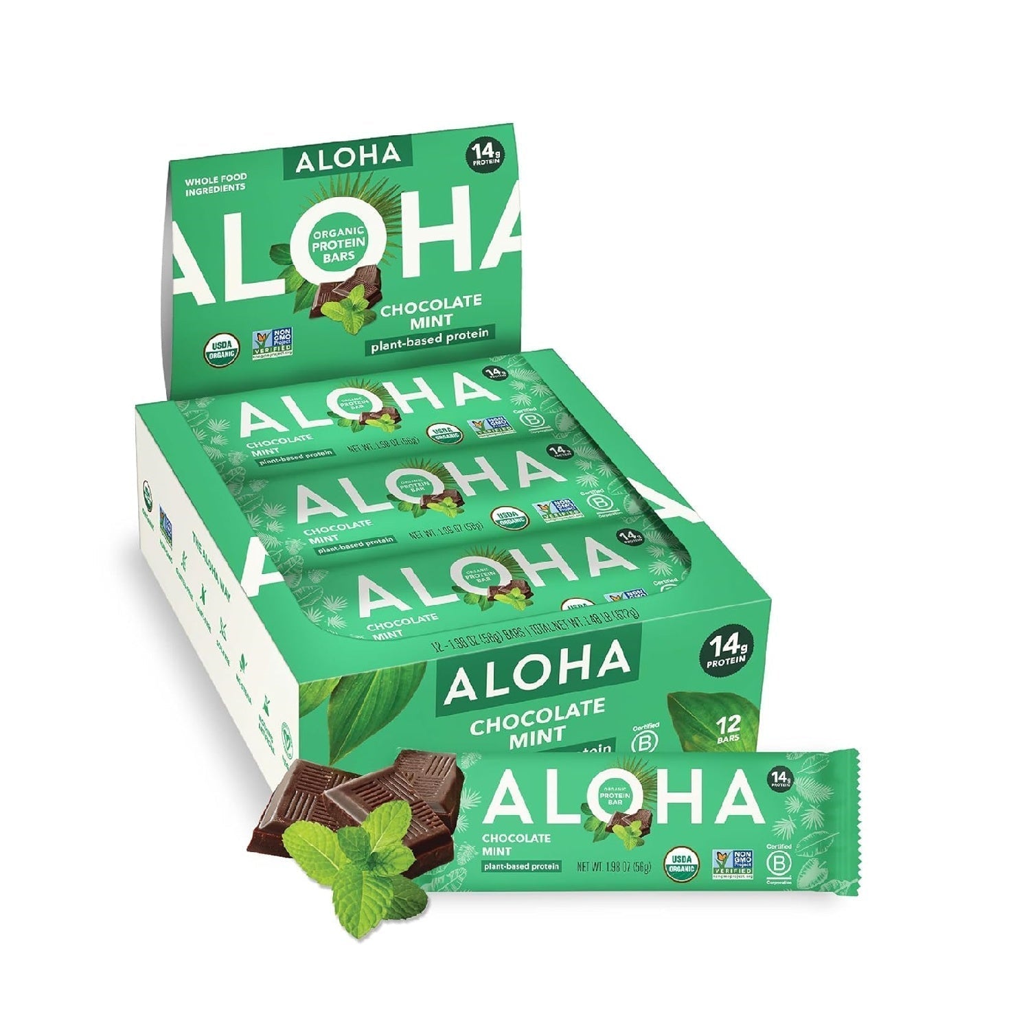 ALOHA Organic Plant Based Protein Bars | 1.98 Oz (Pack of 12) | Vegan, Low Sugar, Gluten Free