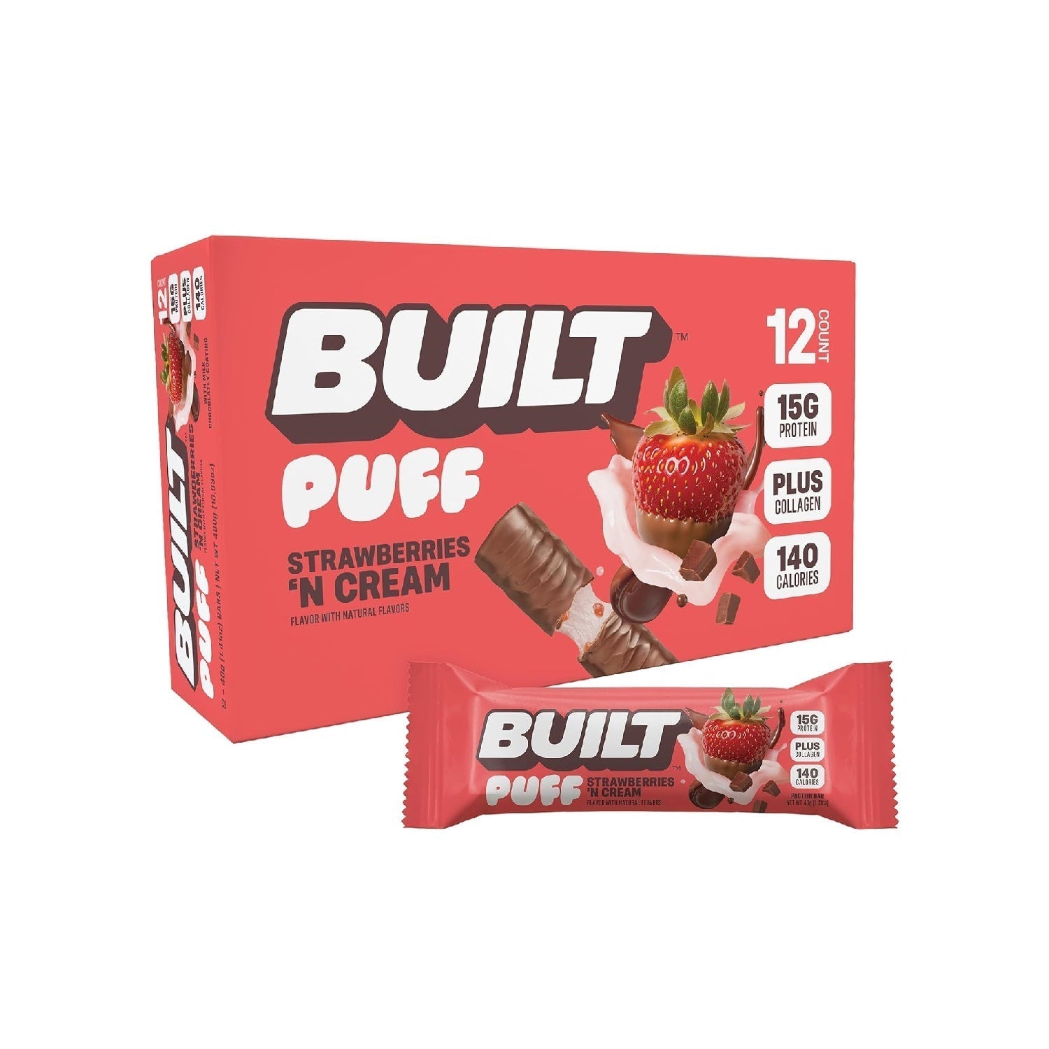 Built Bar, Puff Protein Bars, 17g Protein Snacks,  Only 140 Calories, 6g Sugar, Collagen, Gluten Free, 12 Count