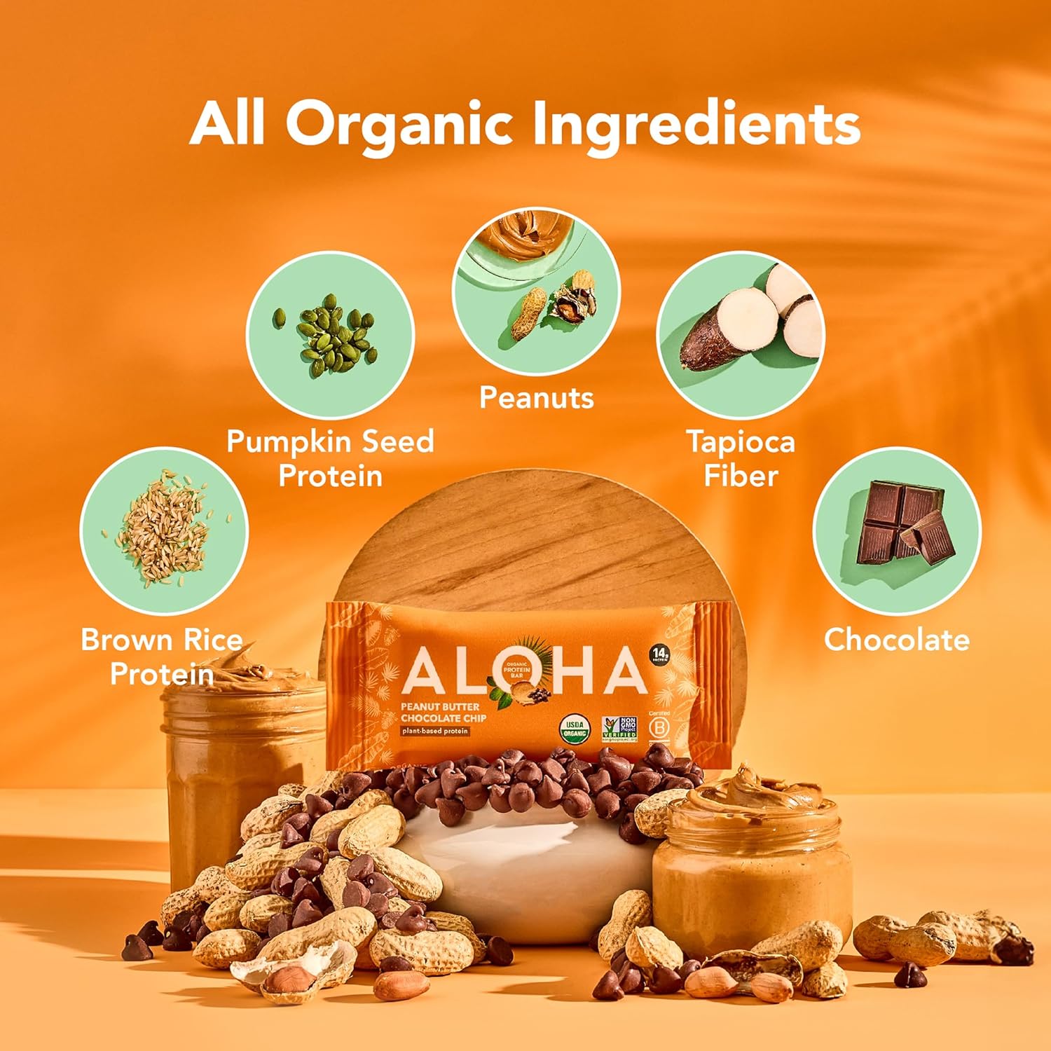 ALOHA Organic Plant Based Protein Bars | 1.98 Oz (Pack of 12) | Vegan, Low Sugar, Gluten Free
