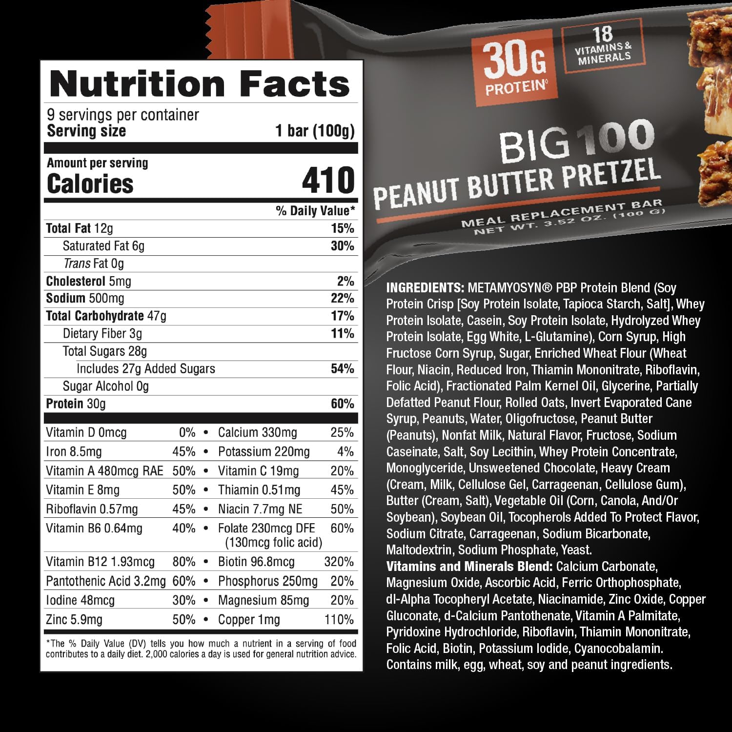 MET-Rx Big 100 Protein Bars, 100 g, (Pack of 9)