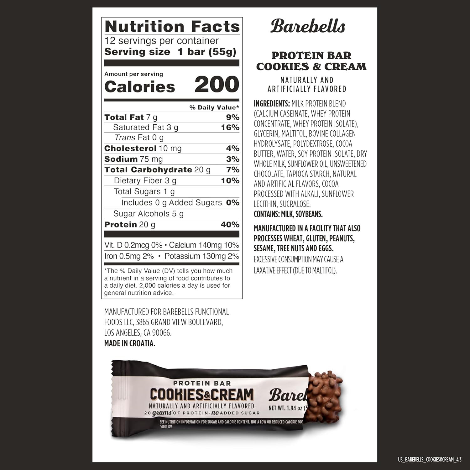 Barebells Protein Bars  - 12 Count, 20g High Protein Treats - Chocolate Nutrition Bar with 1g Total Sugars