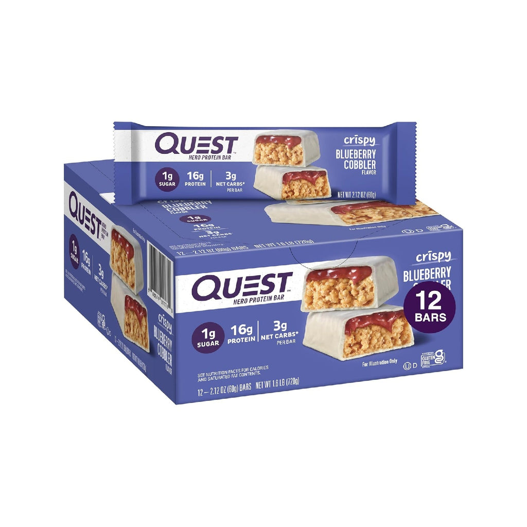 Quest Nutrition Crispy  Hero Protein Bar, 18g Protein, 1g Sugar, 3g Net Carb, Gluten Free Protein Snack,  12 Count
