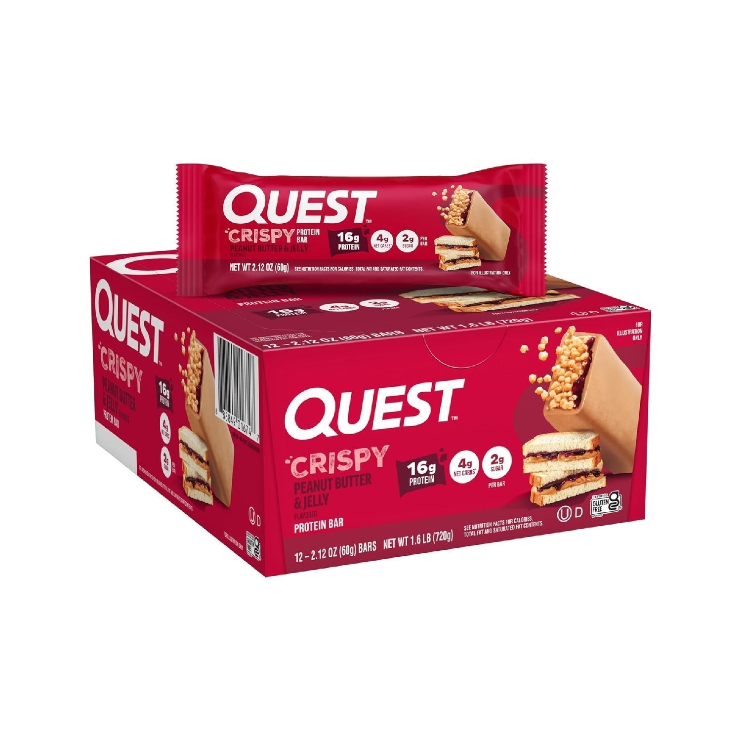 Quest Nutrition Crispy  Hero Protein Bar, 18g Protein, 1g Sugar, 3g Net Carb, Gluten Free Protein Snack,  12 Count