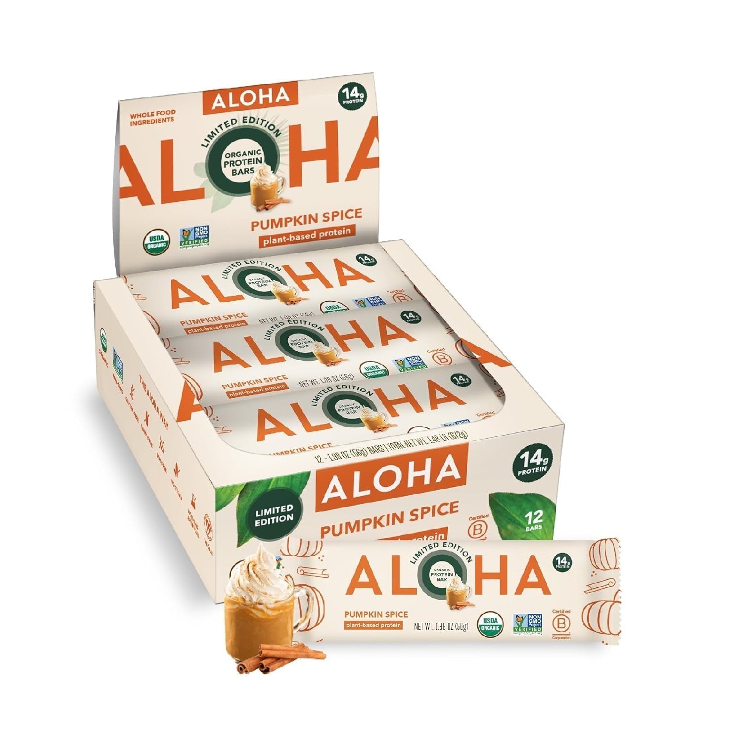 ALOHA Organic Plant Based Protein Bars | 1.98 Oz (Pack of 12) | Vegan, Low Sugar, Gluten Free