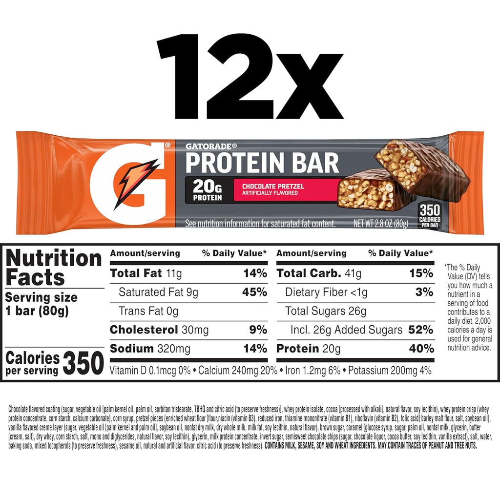 Gatorade Whey Protein Bar, 2.8 oz (12 pack, 20g protein per bar)