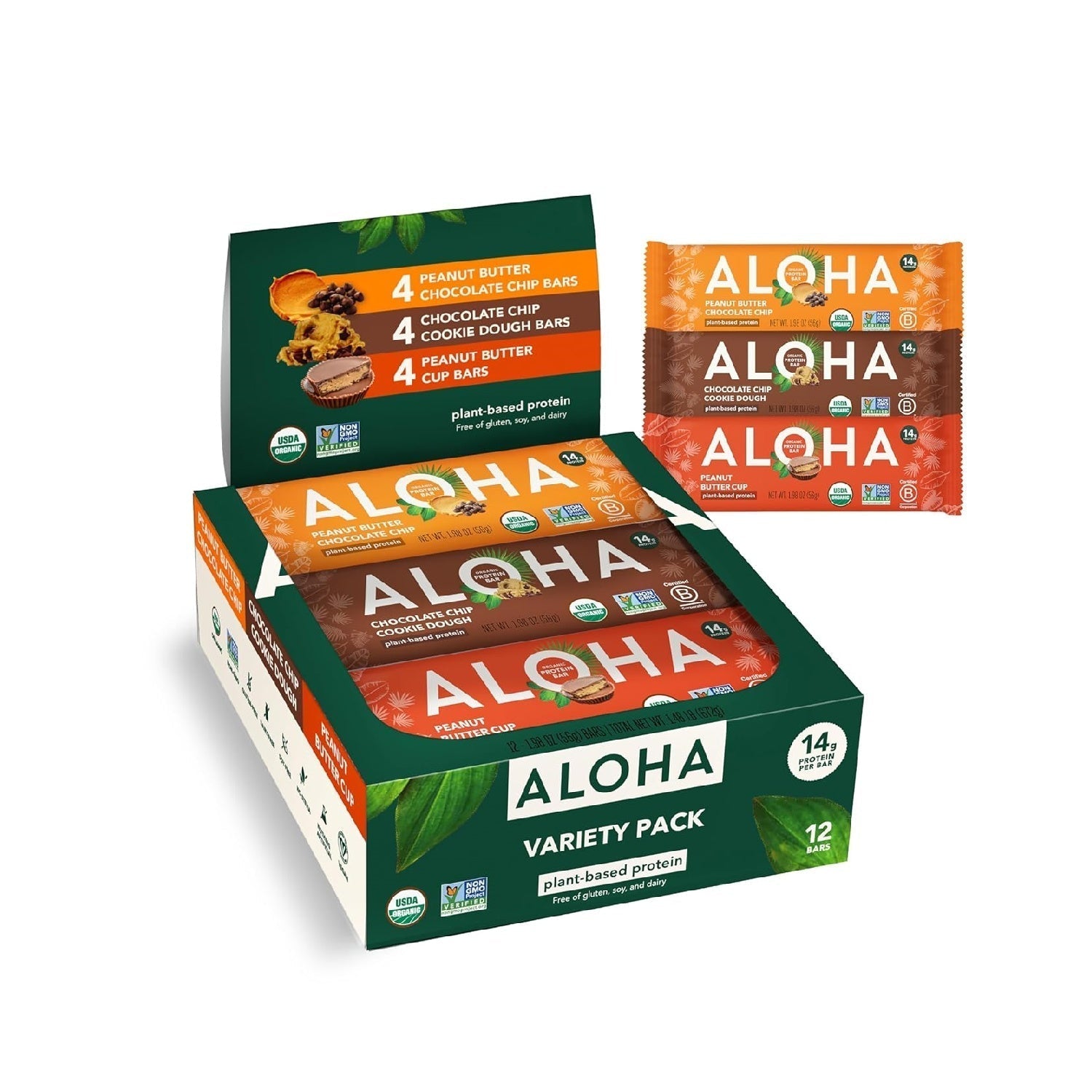 ALOHA Organic Plant Based Protein Bars | 1.98 Oz (Pack of 12) | Vegan, Low Sugar, Gluten Free