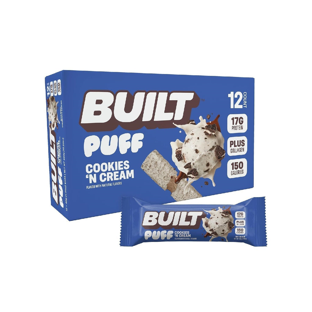 Built Bar, Puff Protein Bars, 17g Protein Snacks,  Only 140 Calories, 6g Sugar, Collagen, Gluten Free, 12 Count