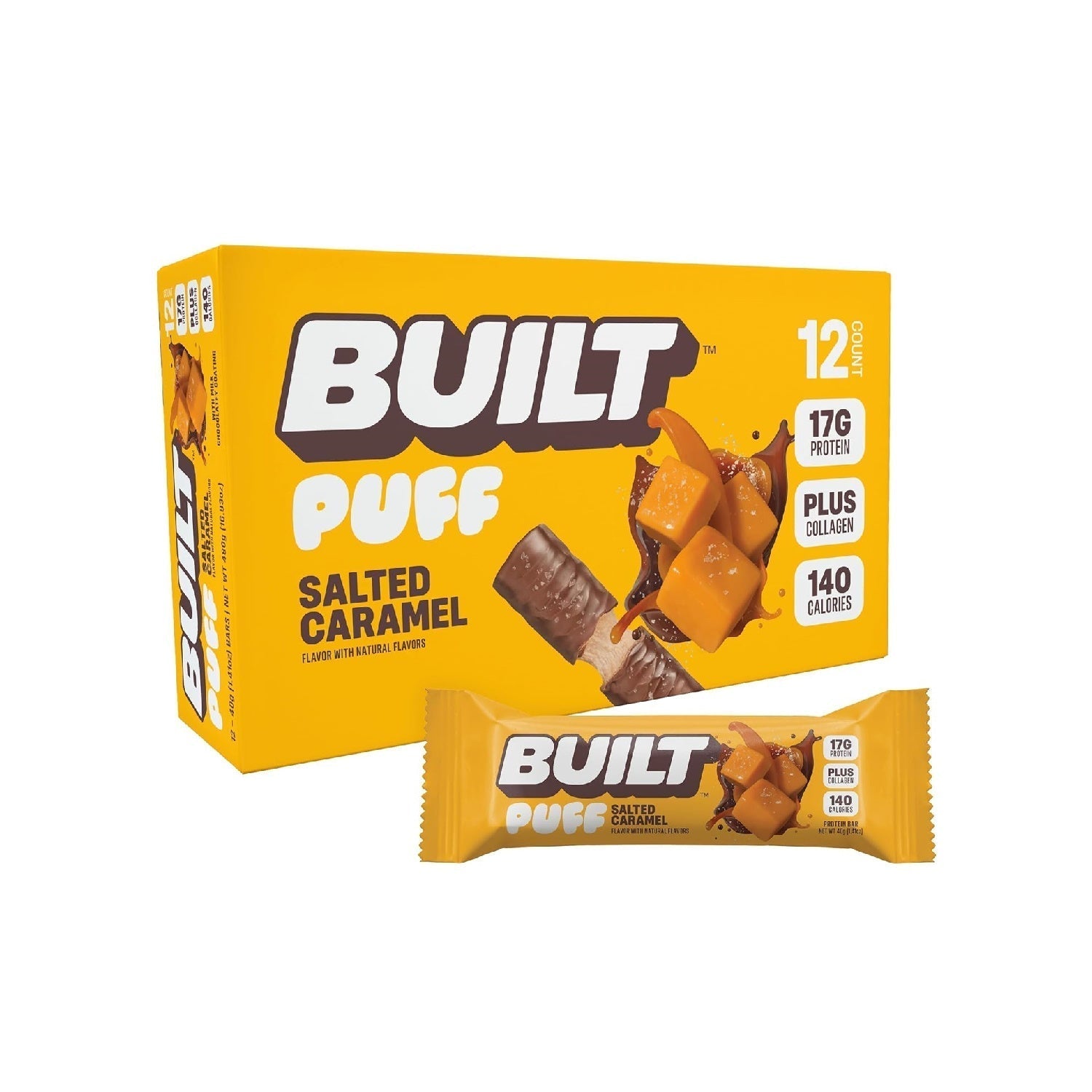 Built Bar, Puff Protein Bars, 17g Protein Snacks,  Only 140 Calories, 6g Sugar, Collagen, Gluten Free, 12 Count