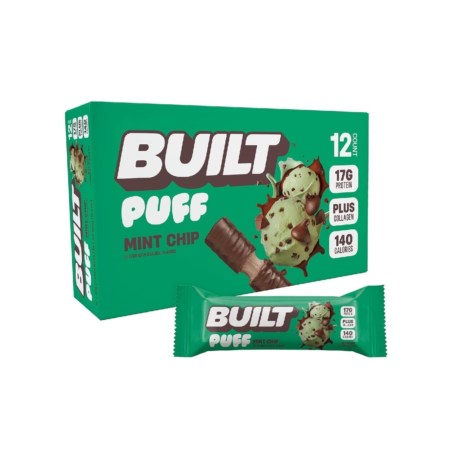 Built Bar, Puff Protein Bars, 17g Protein Snacks,  Only 140 Calories, 6g Sugar, Collagen, Gluten Free, 12 Count