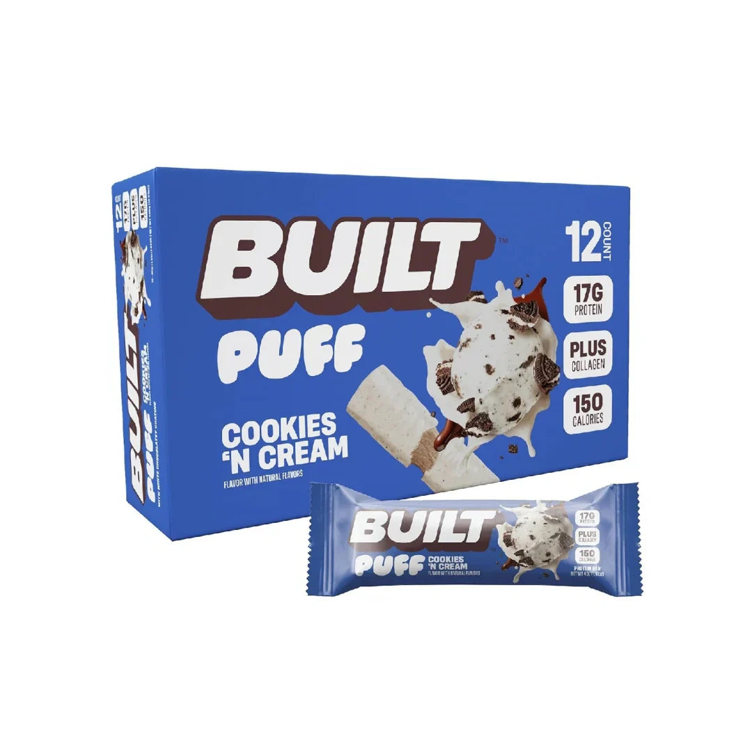Built Bar Puff Protein Bars – 15g Protein, 160 Calories, 8g Sugar, 12 Count